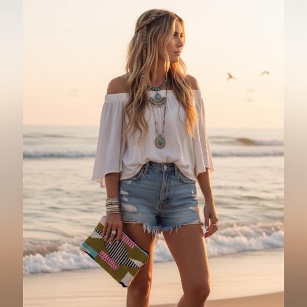 Anthropologie boho woven clutch